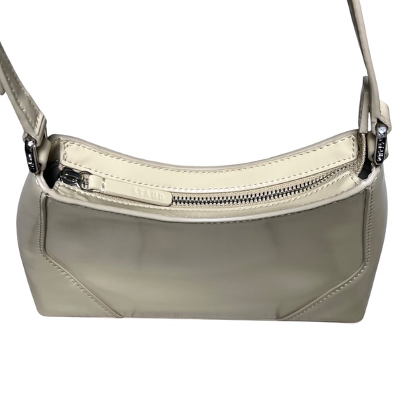 STAUD Linda Mini Shoulder Bag in Oat - Cream/ Light Beige Patent Leather - Picture 6 of 11